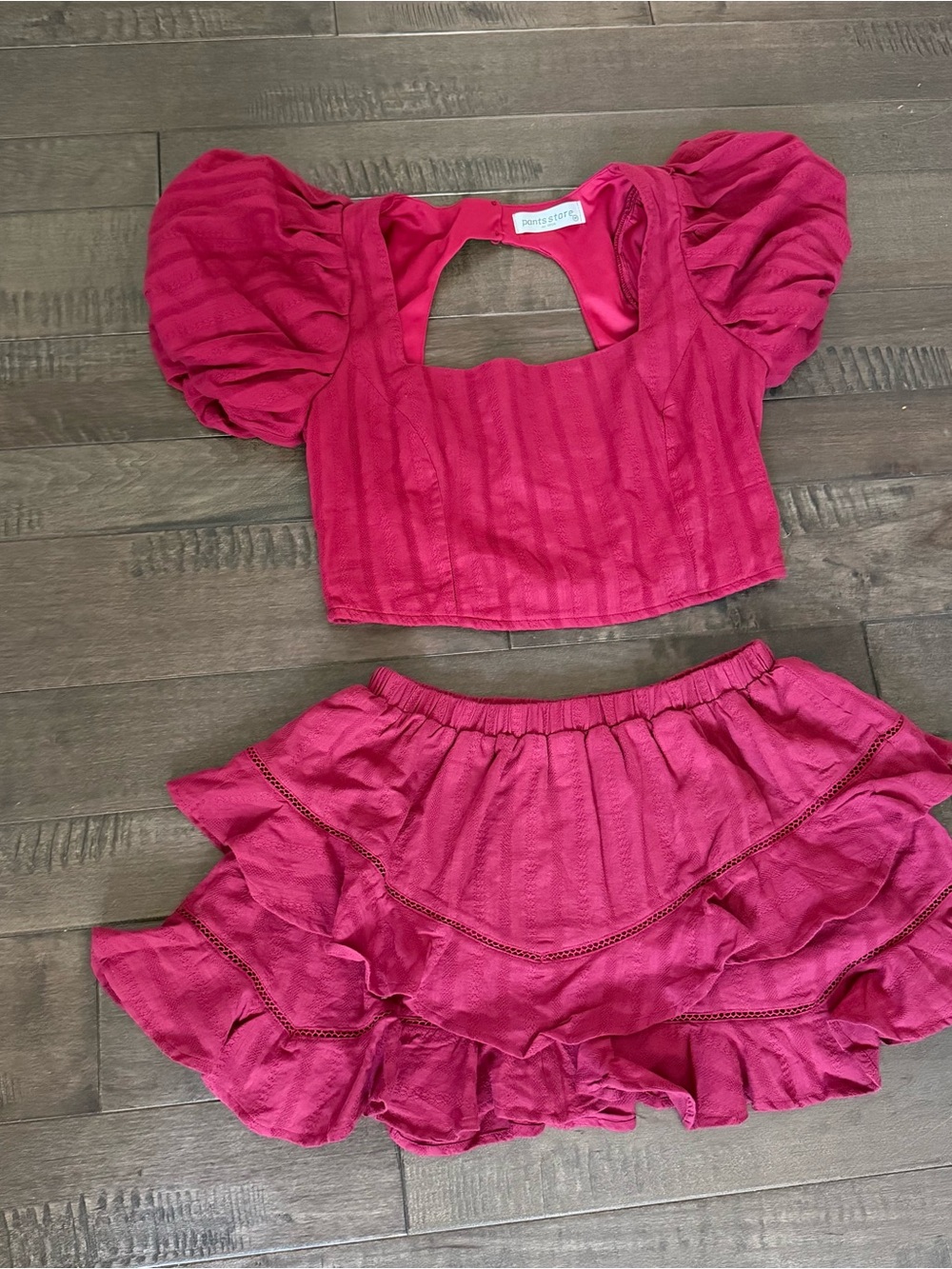 Pants Store Bright Fuchsia Two-Piece Set Matching Skirt Crop Top M